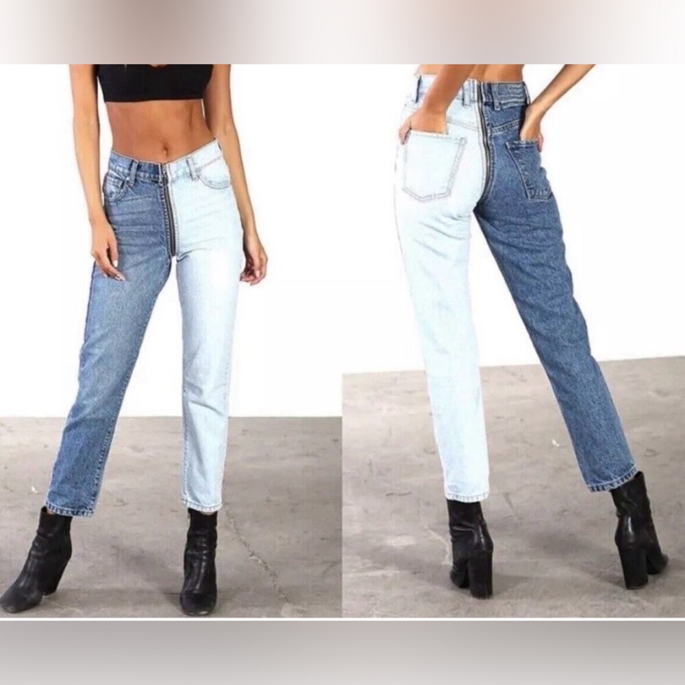 Revice Two-Tone High Rise Jeans w/ All-Around Zipper Detail - Size 26